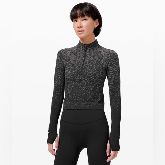 lululemon athletica Tops - 🖤Lululemon Rest Less Cropped 1/2 Zip
Herringbone Fade Black / White Sz 6✨Like 🆕